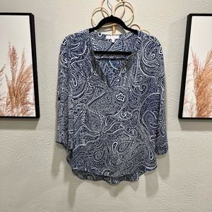 Navy and White Paisley Blouse